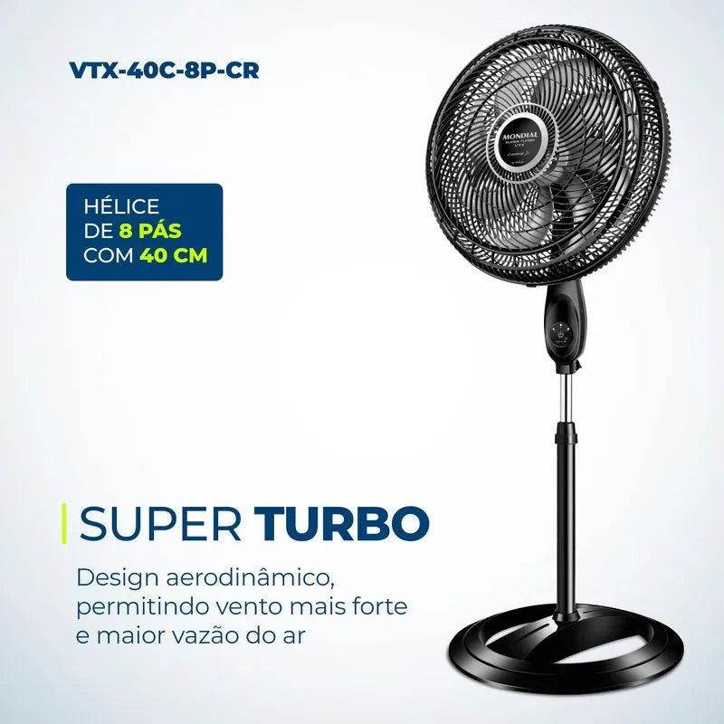 Ventilador de Coluna Mondial VTX-40C-8P 40cm 8 Pás c/controle 3 Velocidades 220 V
