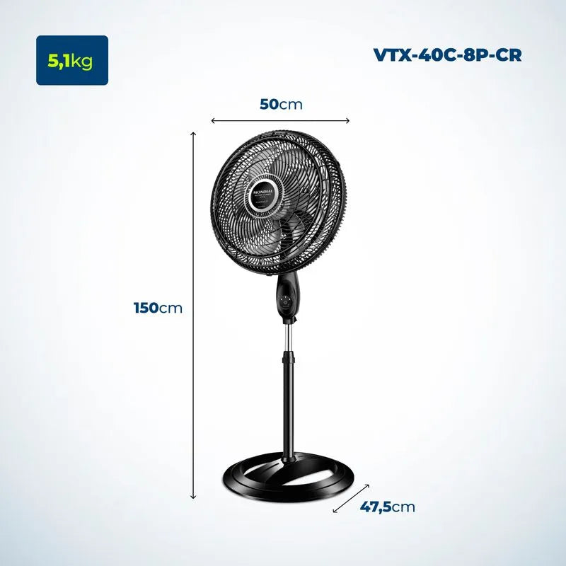 Ventilador de Coluna Mondial VTX-40C-8P 40cm 8 Pás c/controle 3 Velocidades 220 V